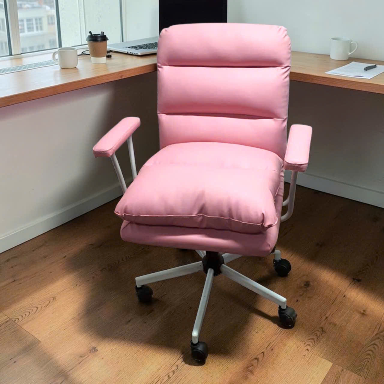 ghe van phong nho gon- ghe lam viec da pu hong hien dai - ghe lam viec chan xoay (9)